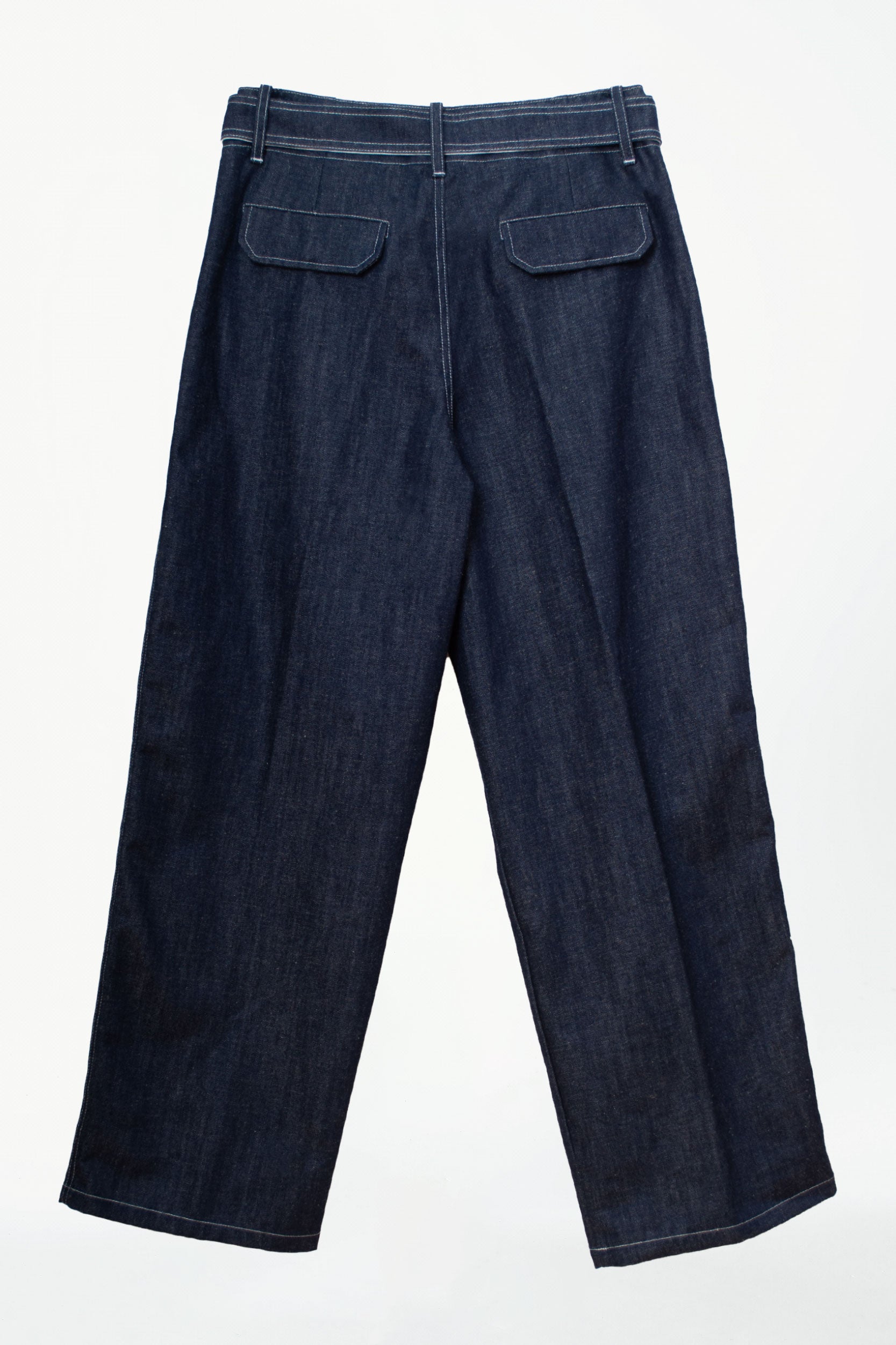 BELTED WIDE-LEG DENIM TROUSERS