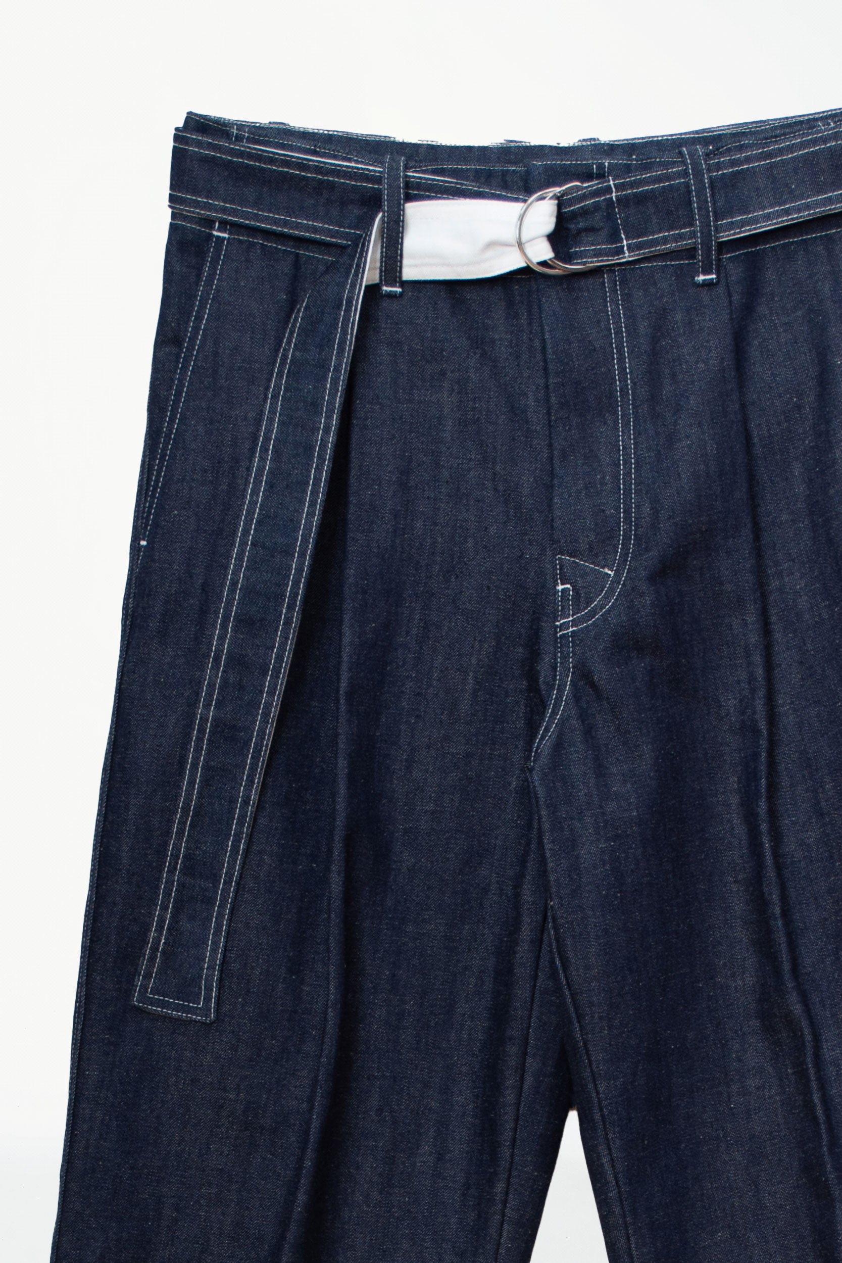 BELTED WIDE-LEG DENIM TROUSERS