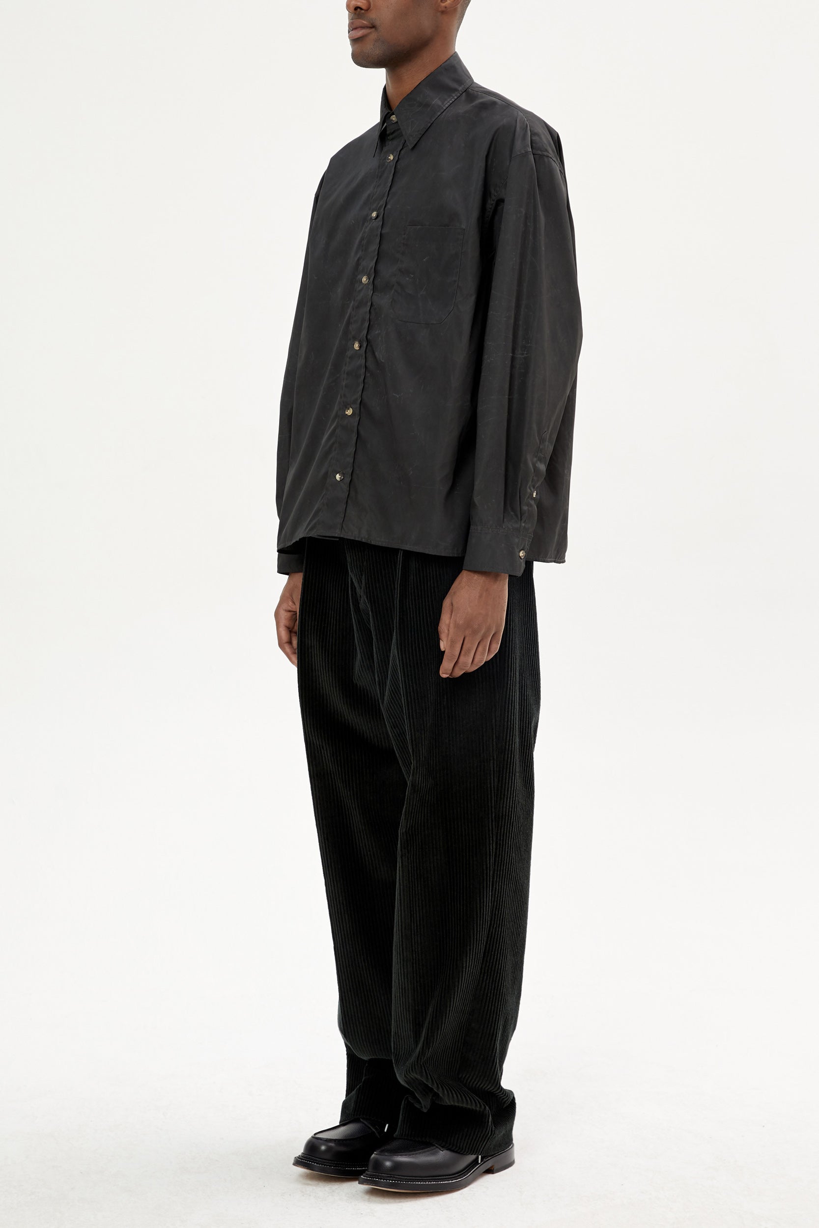 WAXED BOXY OVERSHIRT IN ECONYL