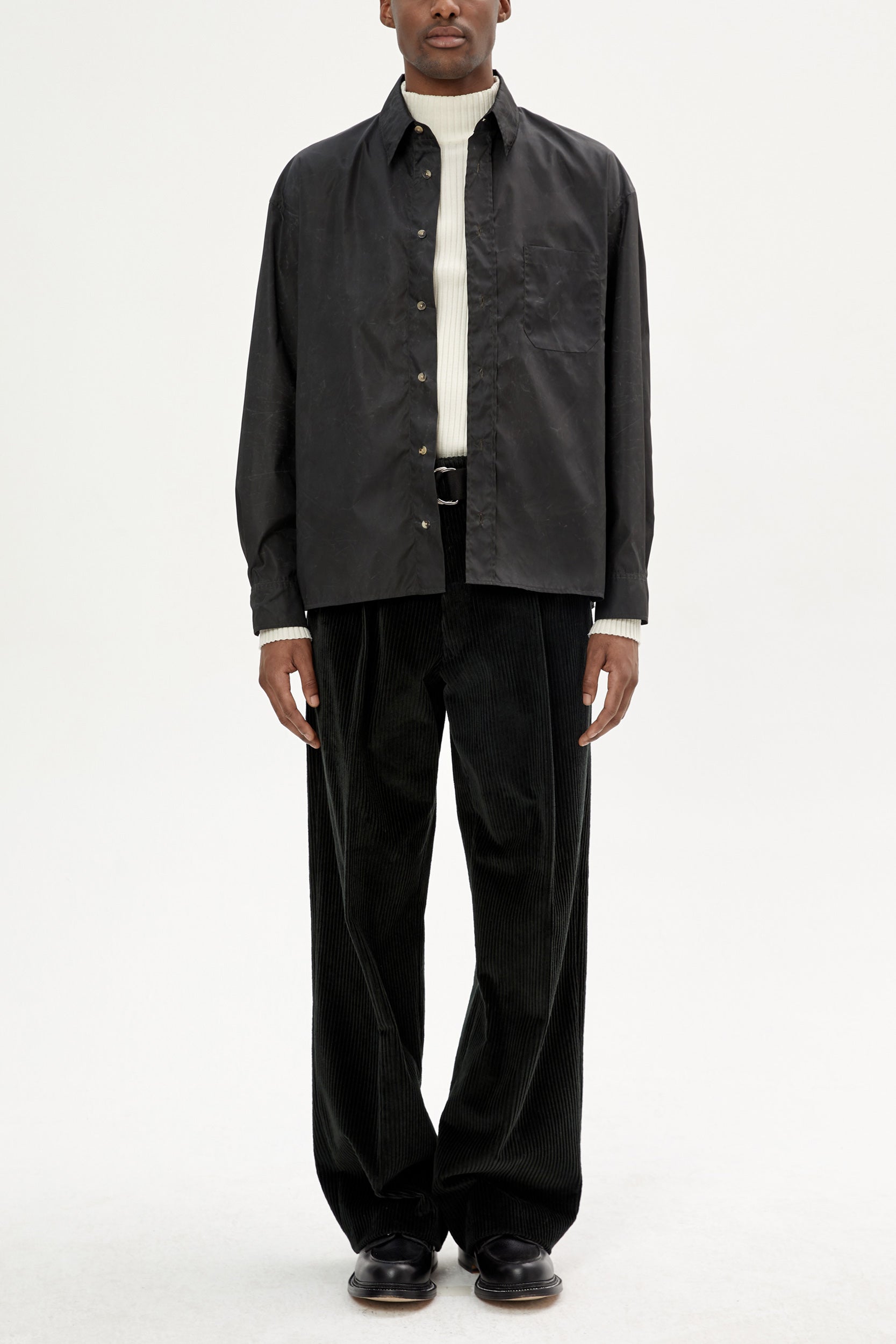 WAXED BOXY OVERSHIRT IN ECONYL