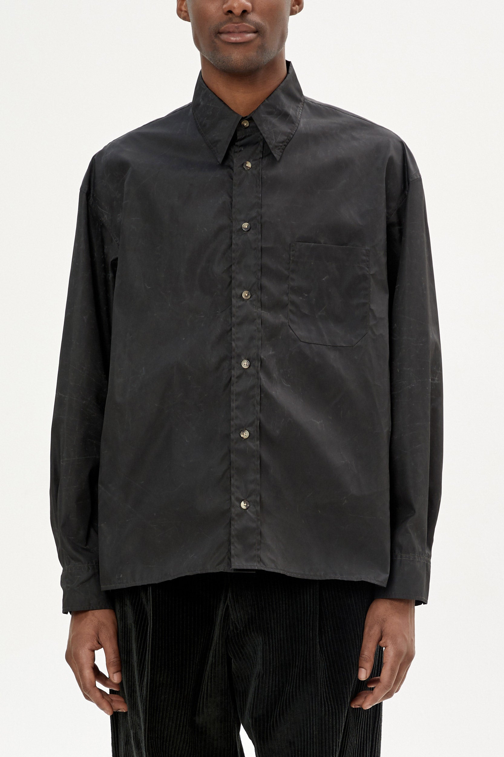 WAXED BOXY OVERSHIRT IN ECONYL