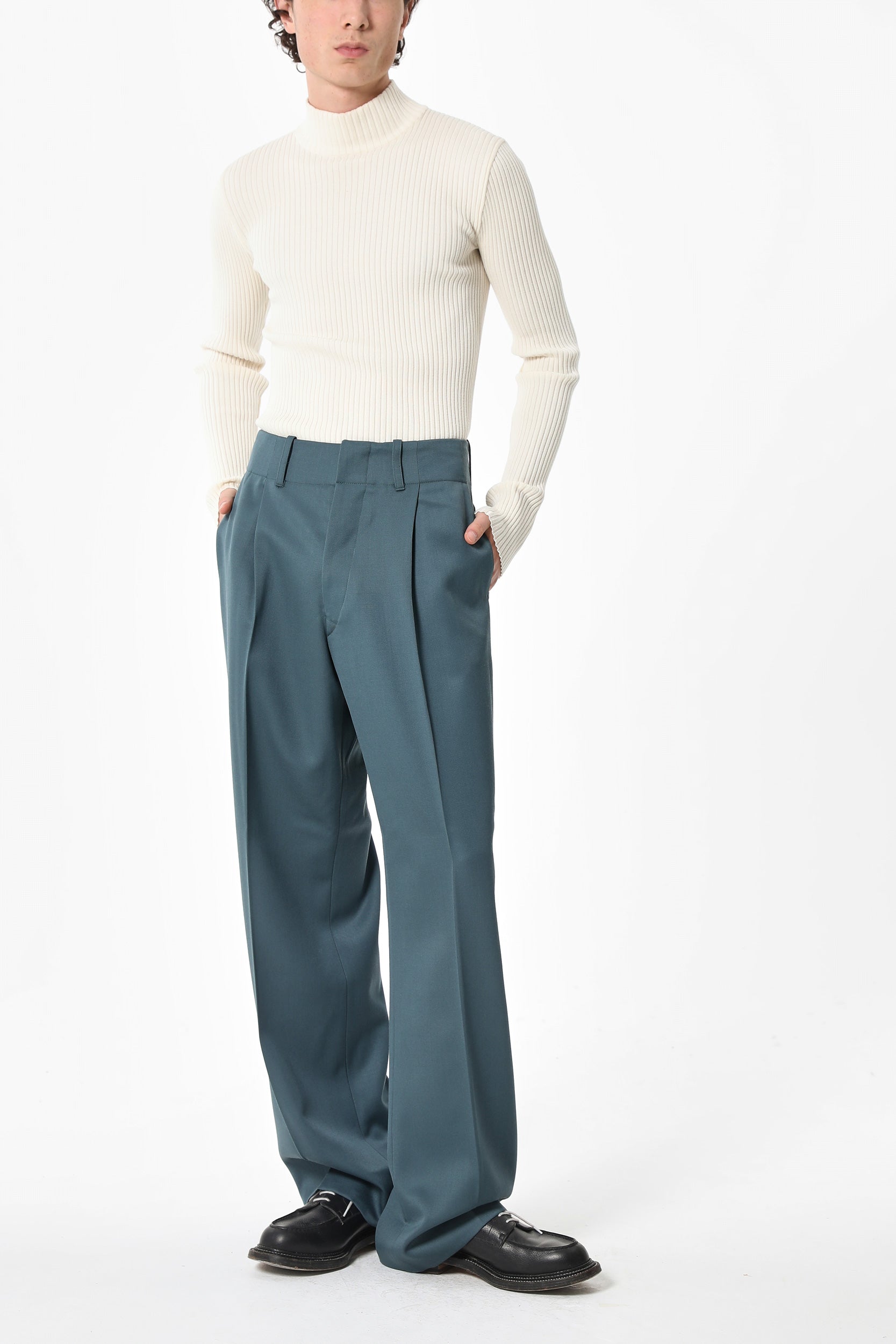 WIDE PLEATED WOOL TROUSERS