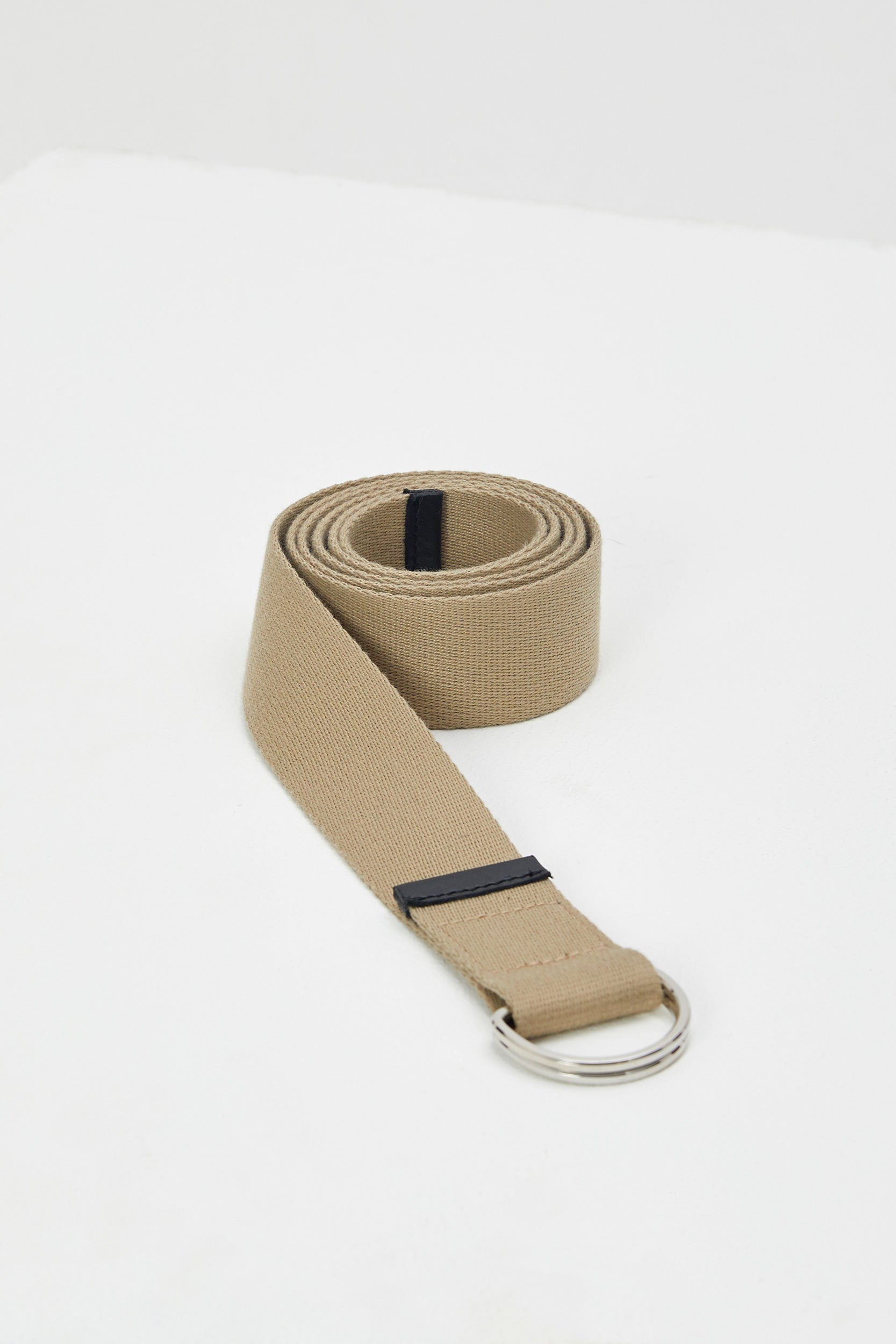 DOUBLE D-RING BEIGE CANVAS BELT WITH UPCYCLED LEATHER - UNIFORME