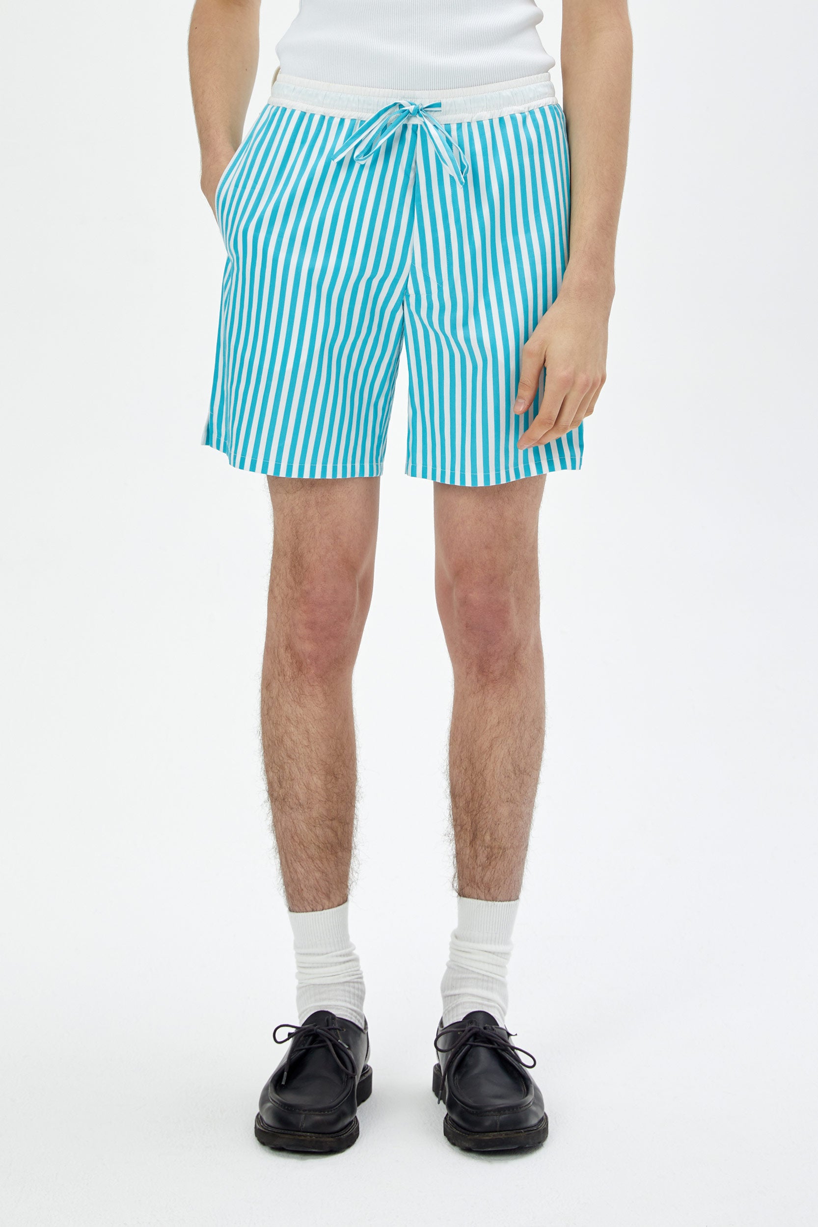 white and turquoise striped cotton shorts - UNIFORME