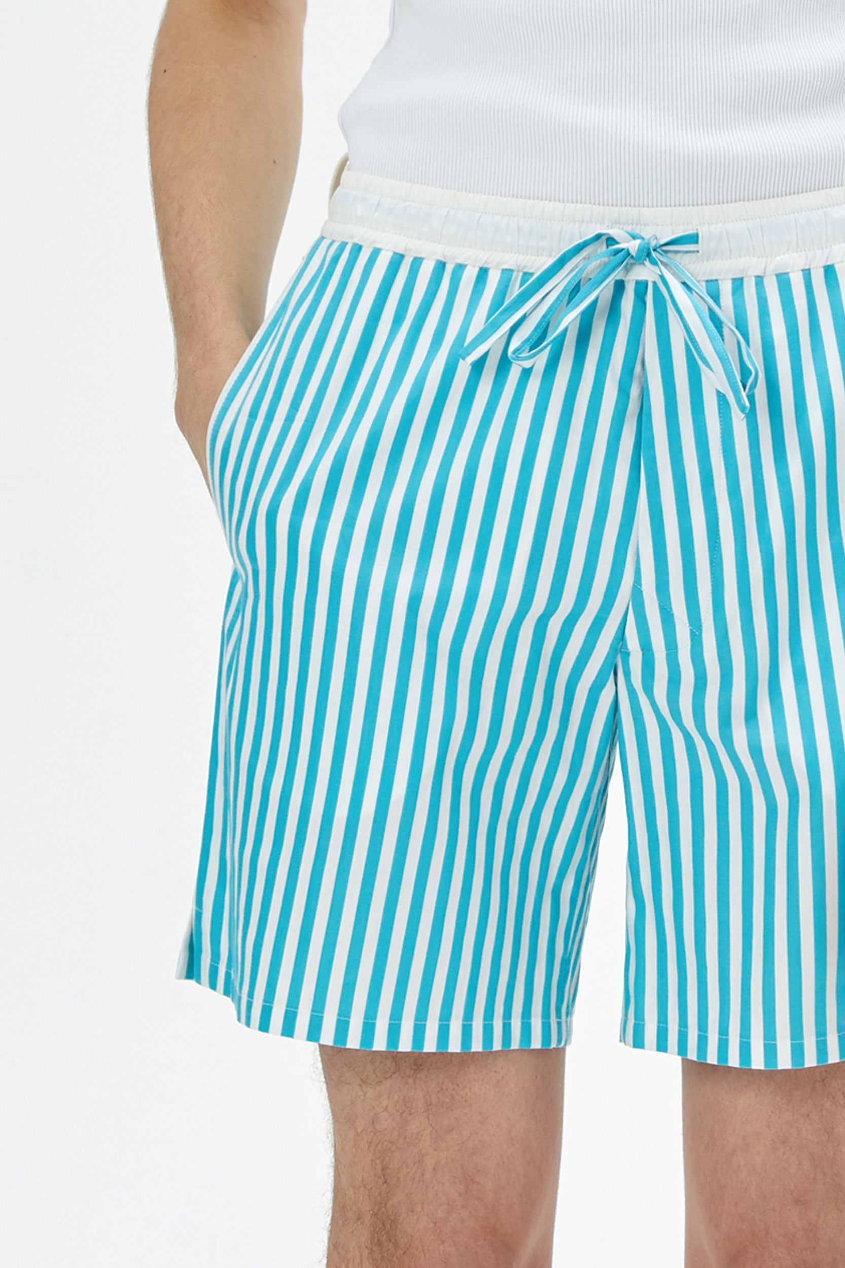 white and turquoise striped cotton shorts - UNIFORME