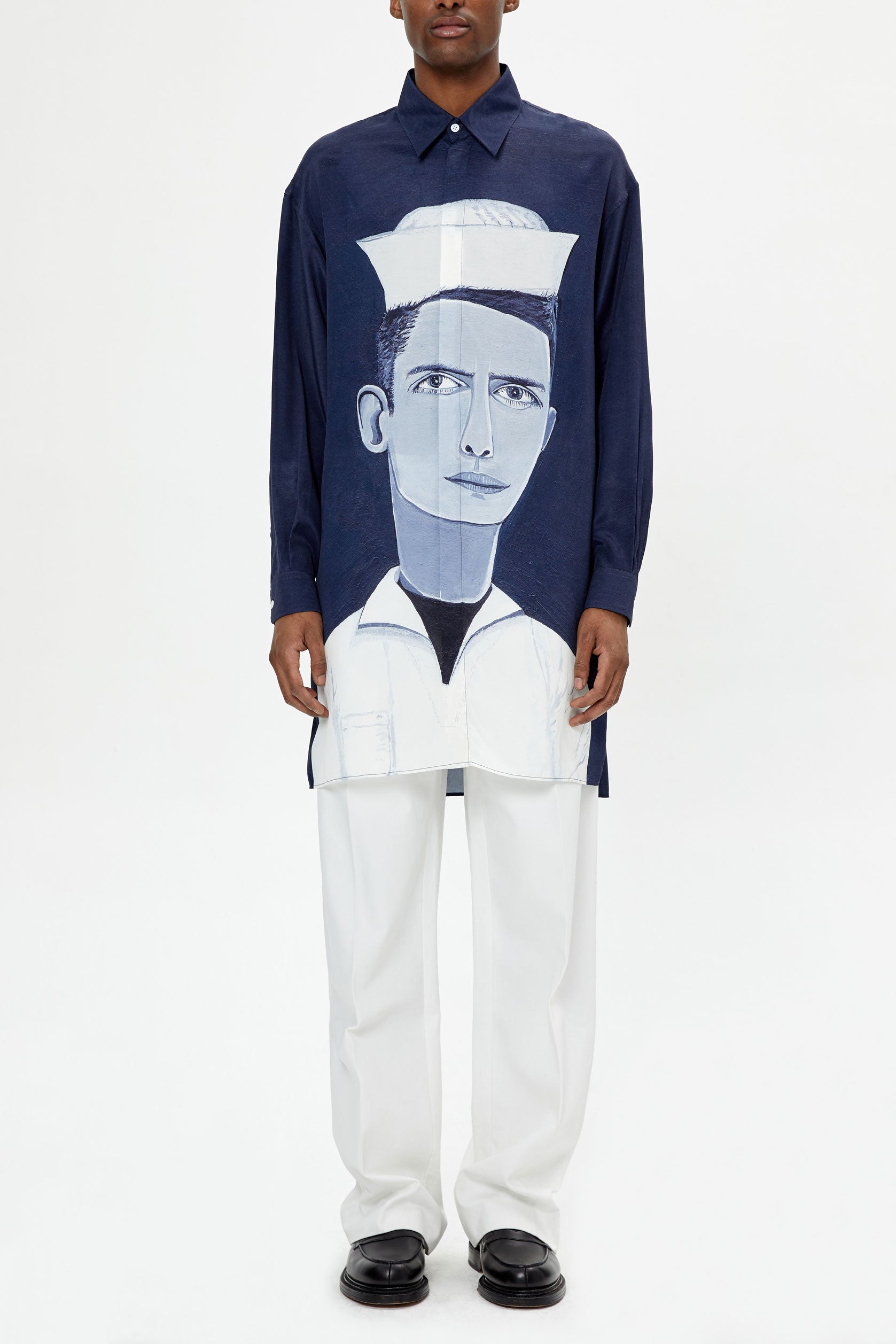 NAVY SAILOR PRINT OVERSIZED SHIRT - UNIFORME