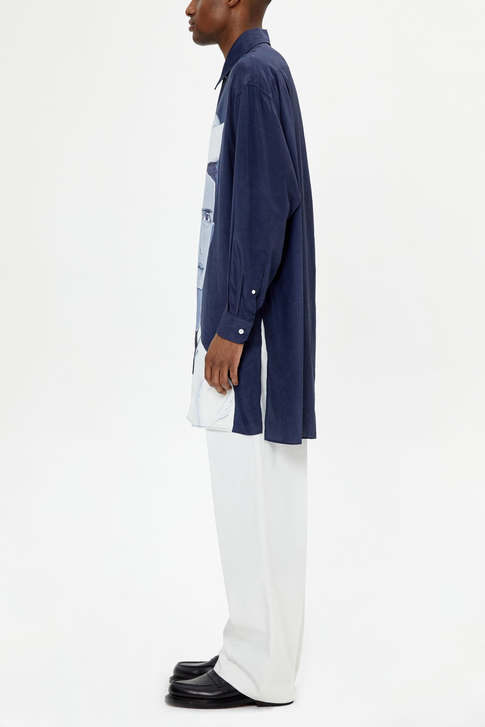 NAVY SAILOR PRINT OVERSIZED SHIRT - UNIFORME 