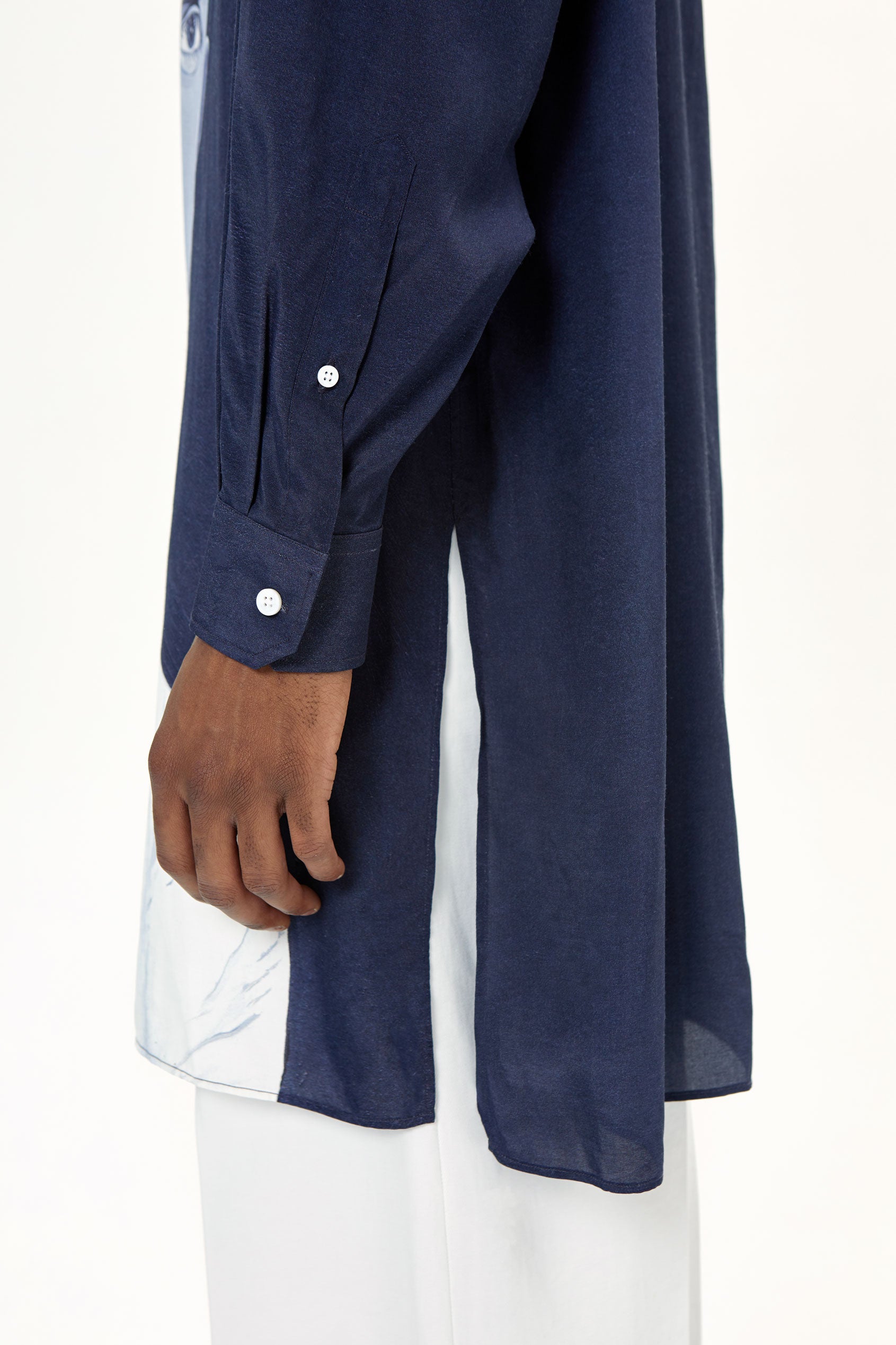 NAVY SAILOR PRINT OVERSIZED SHIRT - UNIFORME