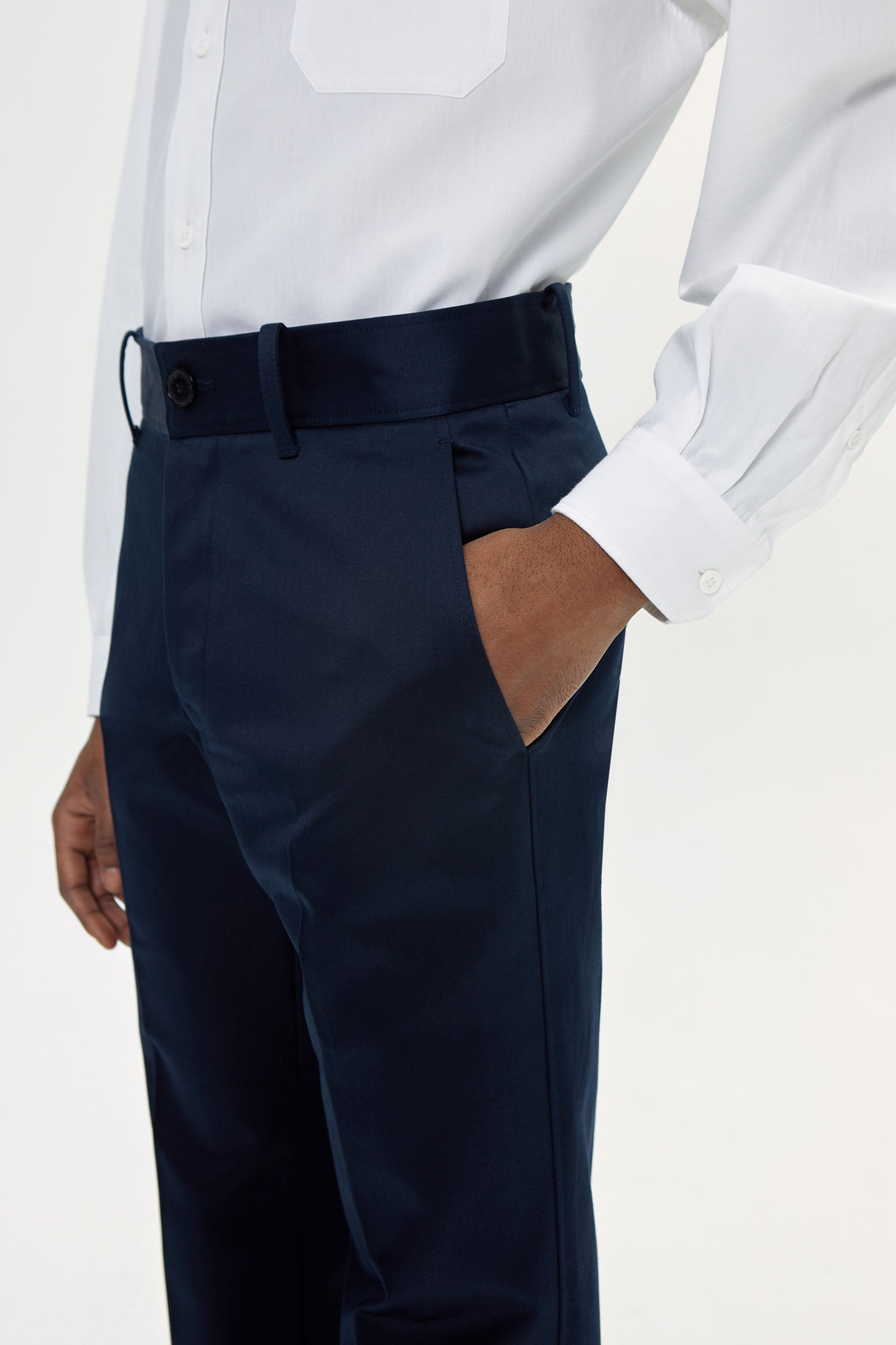 STRAIGHT-LEG NAVY COTTON TROUSERS